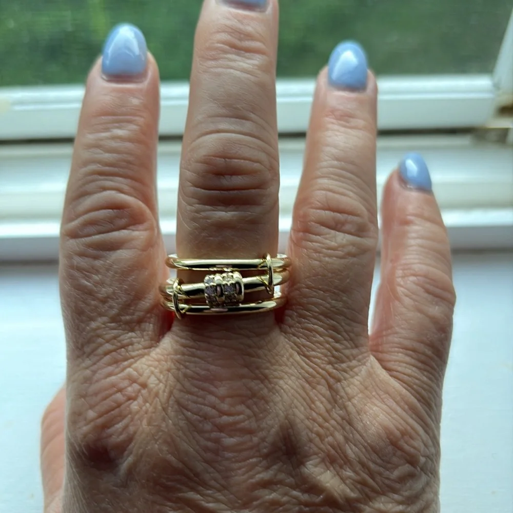 Gold Stackable 3 Rings with‎ Sparkle - size 13